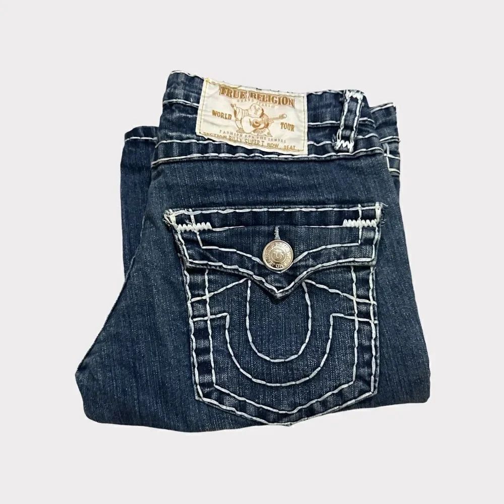 True Religion Rare Y2K Straight Leg Flap Pocket Big Bold Stitch Casual Jeans